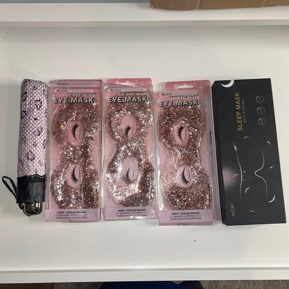 Eye Mask & Travel Set – Glitter Gel Hot Cold, MZOO Sleep Mask, Paradise Umbrella - Picture 1 of 5